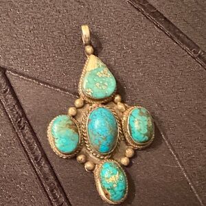 Turquoise Pendant with Gold Accents